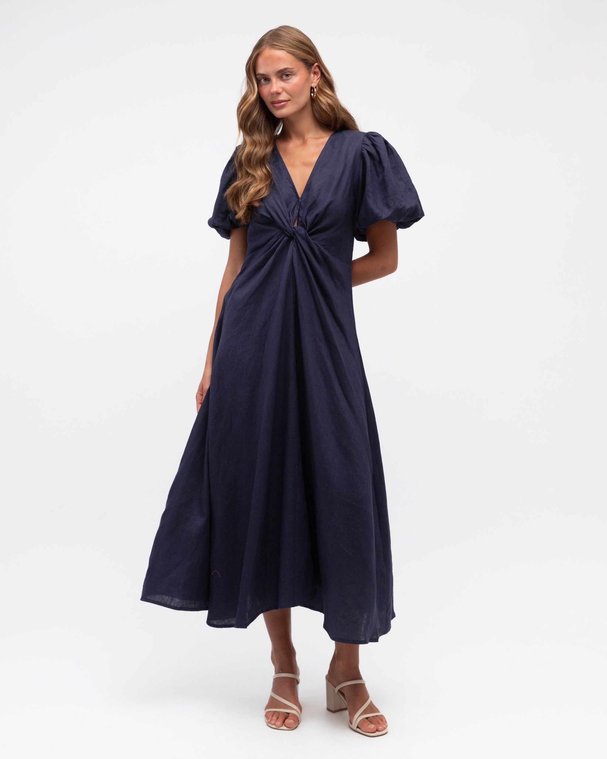 WHITE CLOSET / NAVY TWIST LINEN DRESS / TFL8545-27