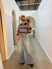 BY FRANKIE / GREY STRIPPED RUGBY TOP / 785-1