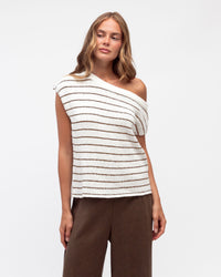 WHITE CLOSET / STRIPPED OUT ONE SHOULDER TOP / TF11513