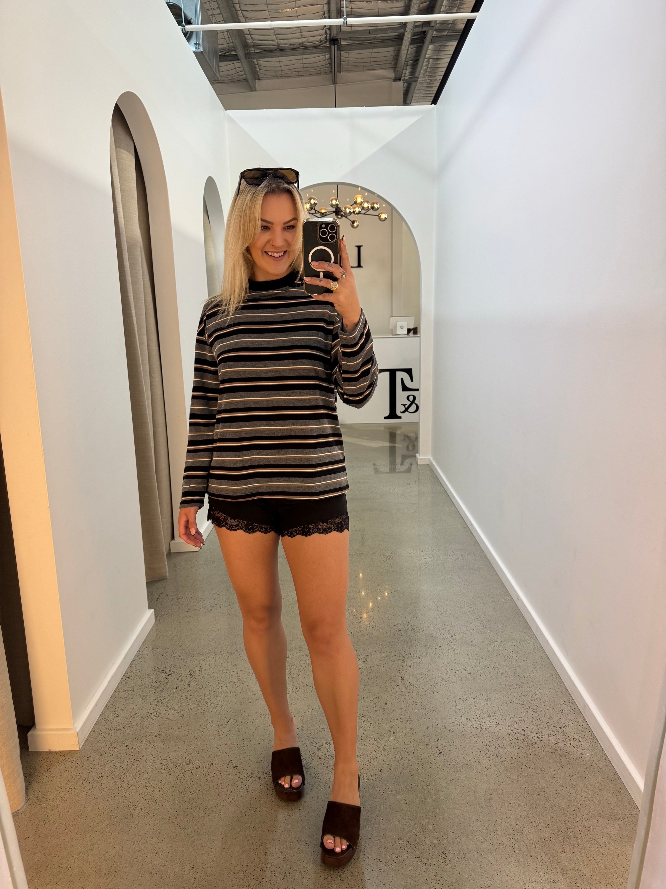 BY FRANKiE / BLACK STRIPED L/S TEE / 971-1