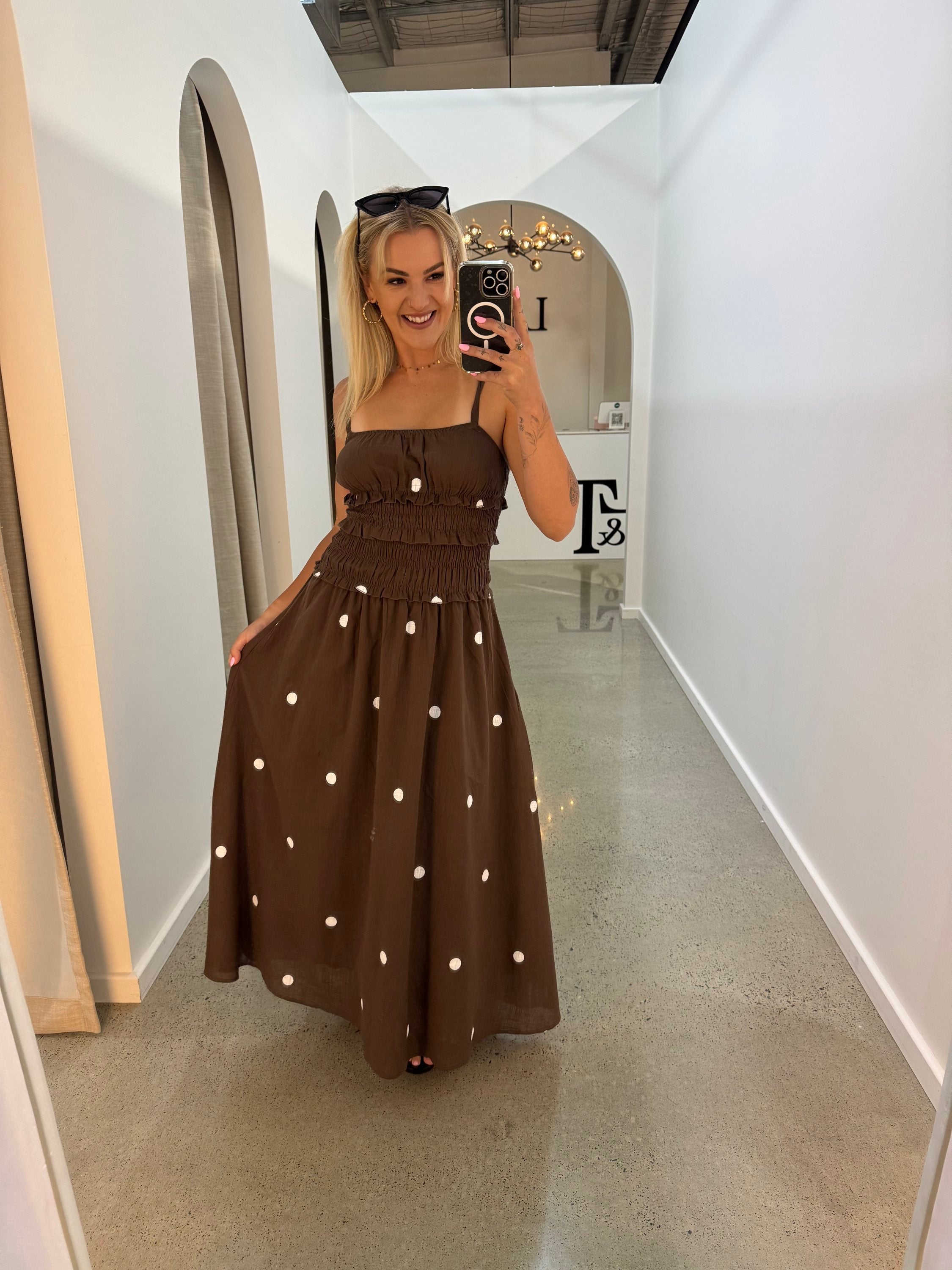 BY FRANKIE /  CHOCOLATE POLKA MAXI DRESS / 290-3