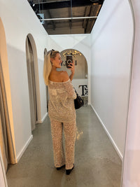 BY FRANKIE / BEIGE OFF SHOULDER OVERSIZED SEQUIN TOP / 836-2